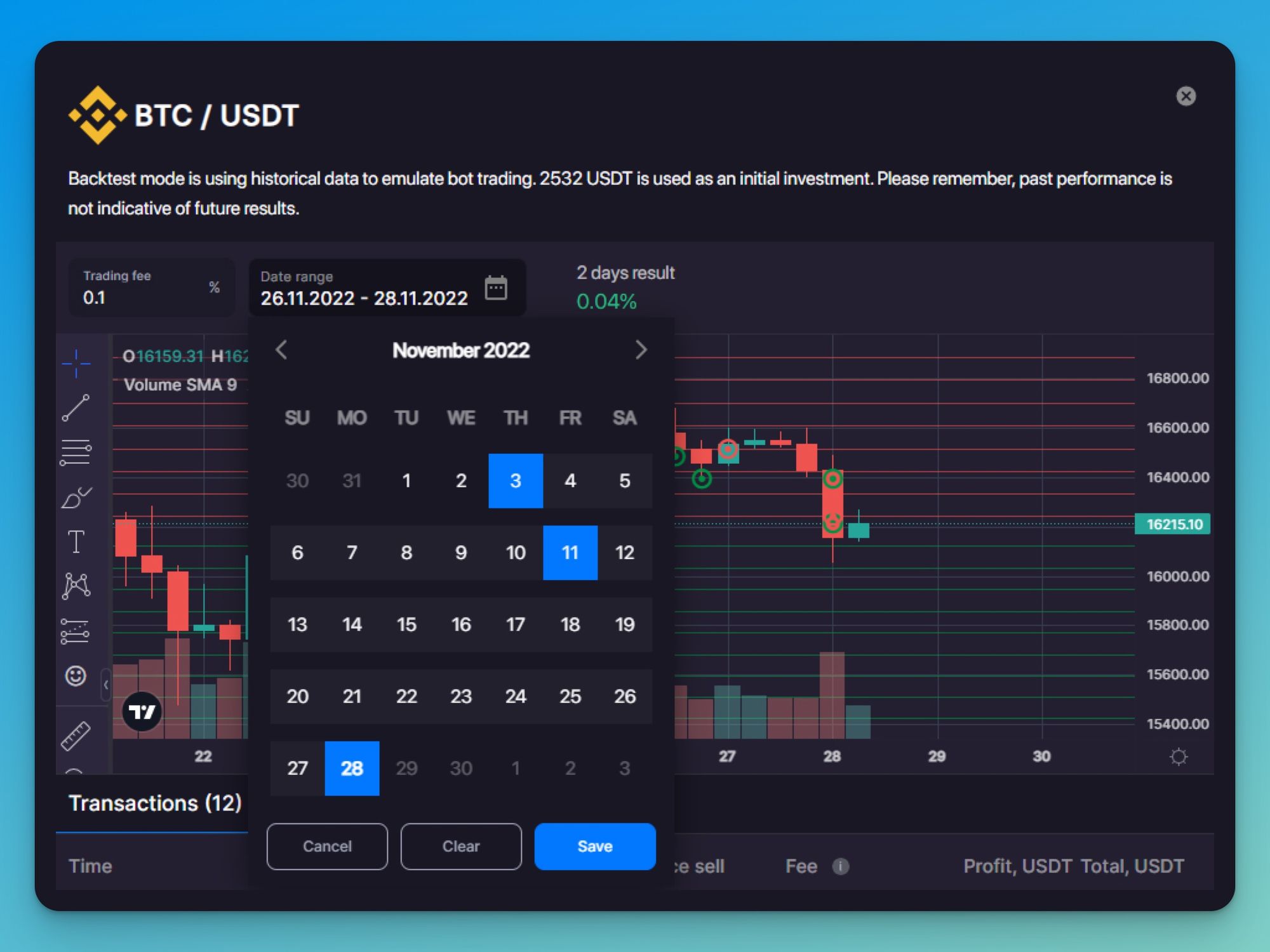 Pic. 3. Use the calendar in the Data range to choose your preferred dates. 