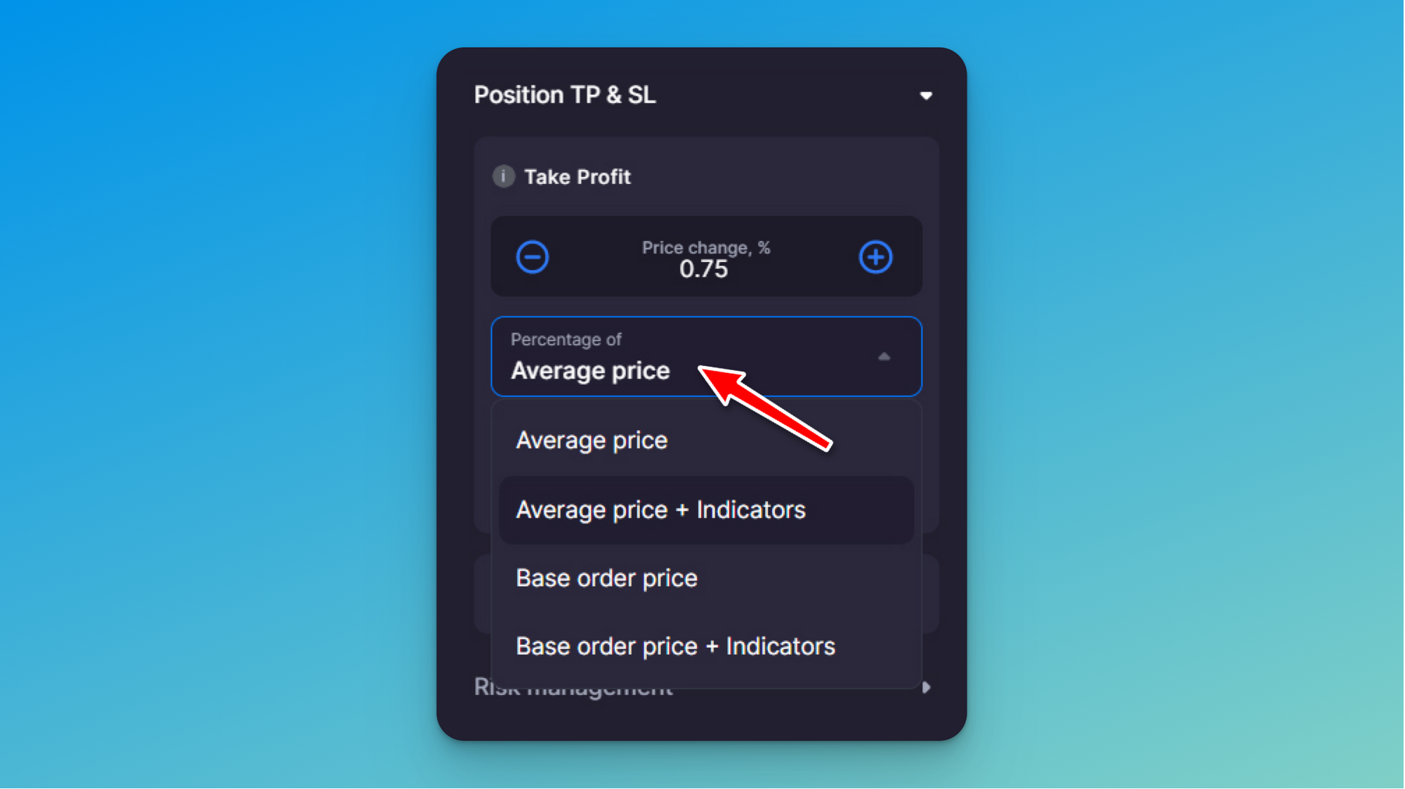 Pic. 9. Choose how the bot will calculate the Take Profit percentage.