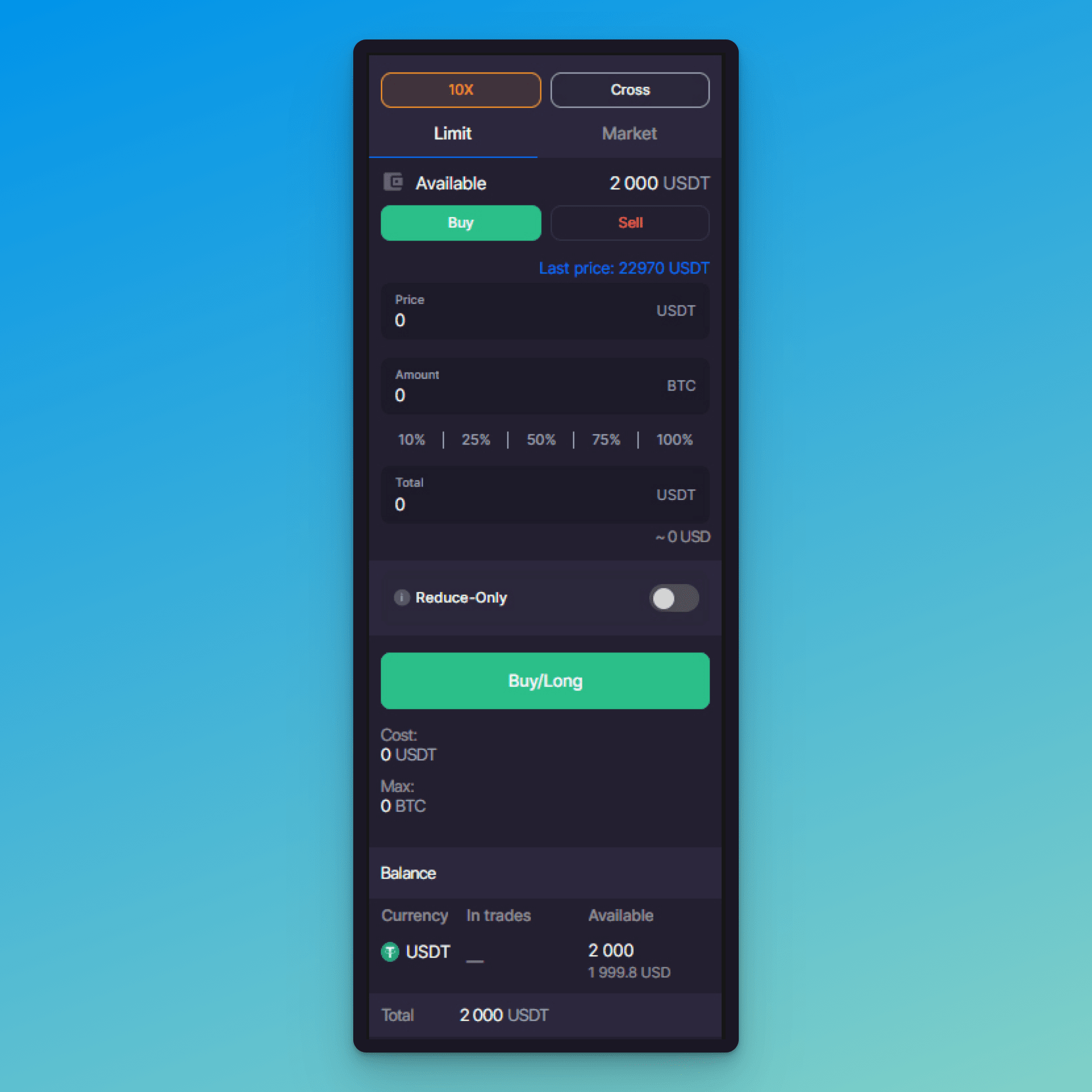 Pic. 3. Futures settings menu.