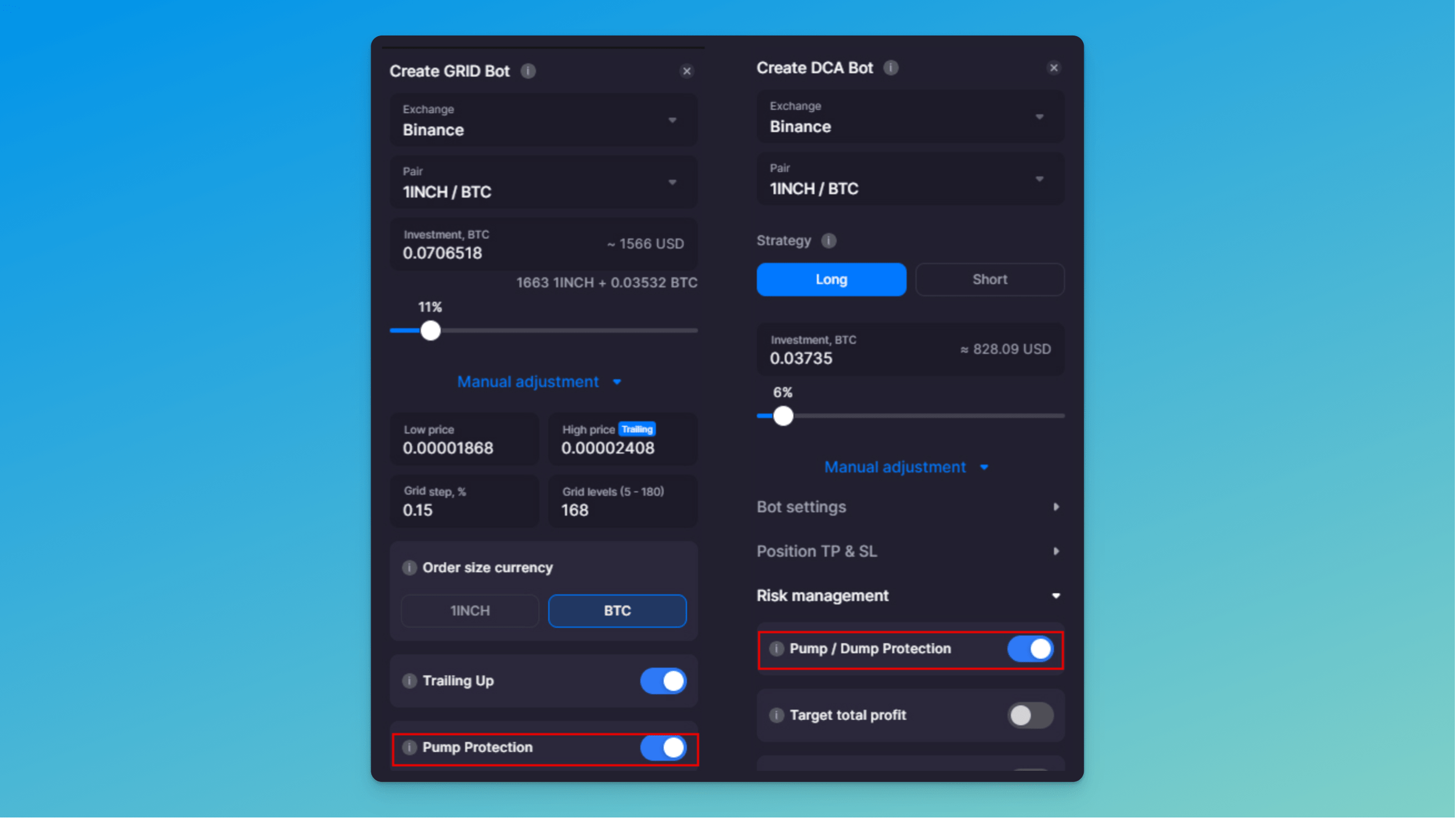 Pic. 2. Pump and Dump Protection is available in your bot’s settings.