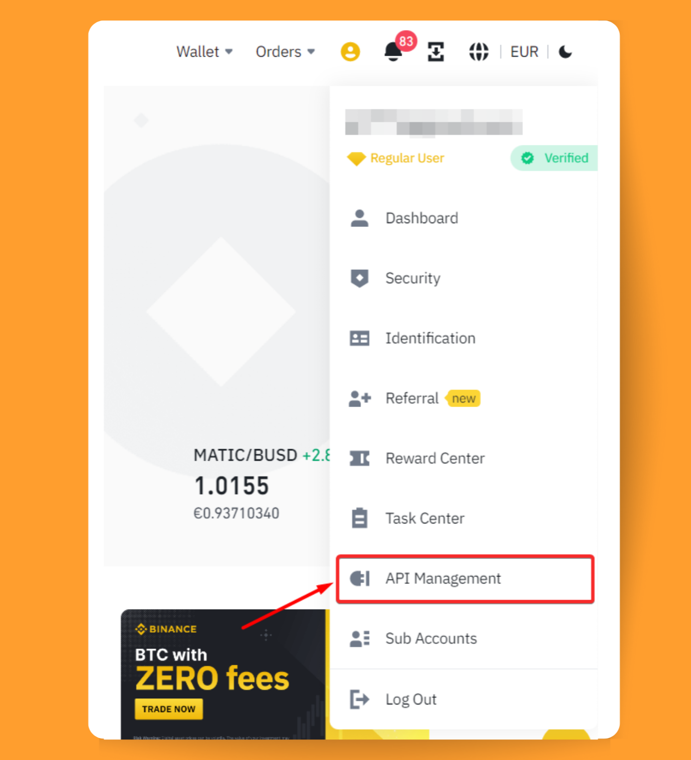 Pic. 2. Select [API Management] on Binance.