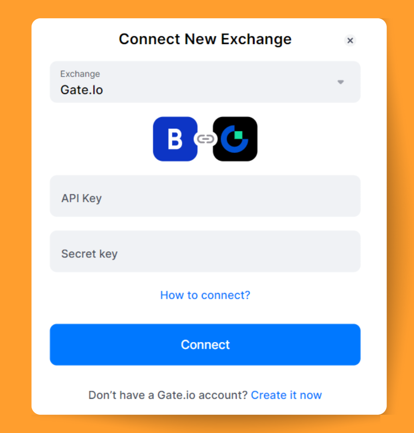 Pic. 4. Connect your Gate.io account to Bitsgap now by pasting your copied keys.