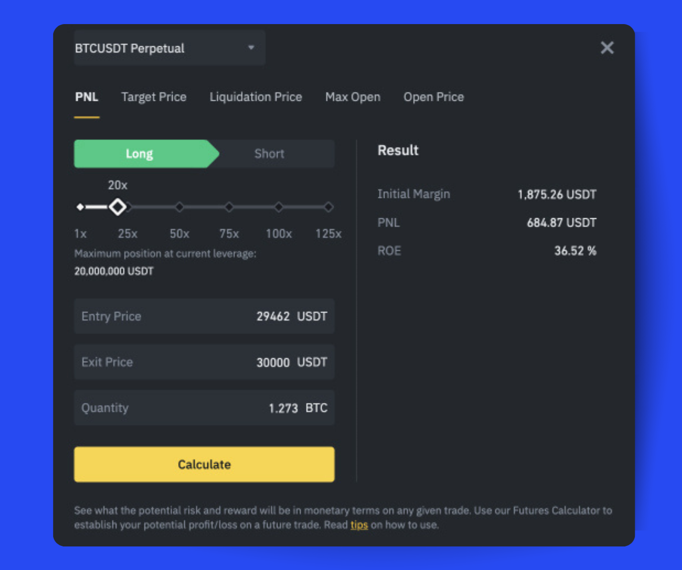 Pic. 1. Calculating the initial margin with the Binance calculator.