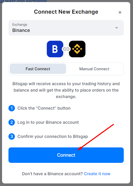 Select "Binance" from the list of the available exchanges.