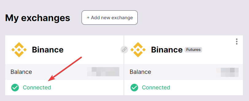 If everything's okay, you'll see Binance as "Connected" in your exchanges on Bitsgap.