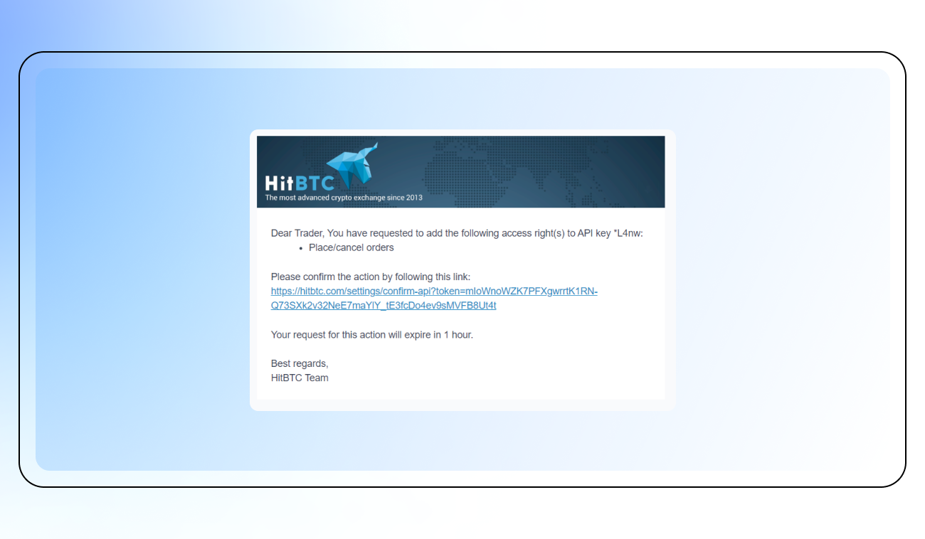 Pic. 9. Follow instructions in the HitBTC email confirmation.