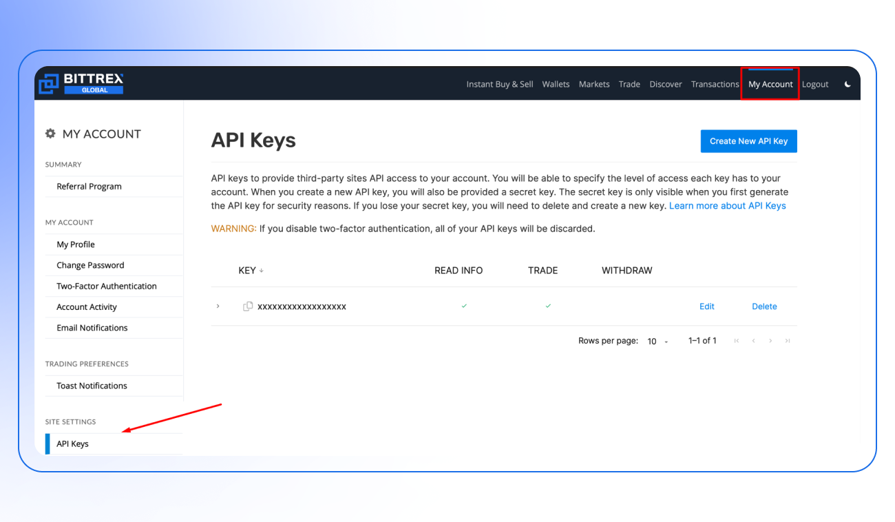 Pic. 3. Navigate to the [API keys] page.